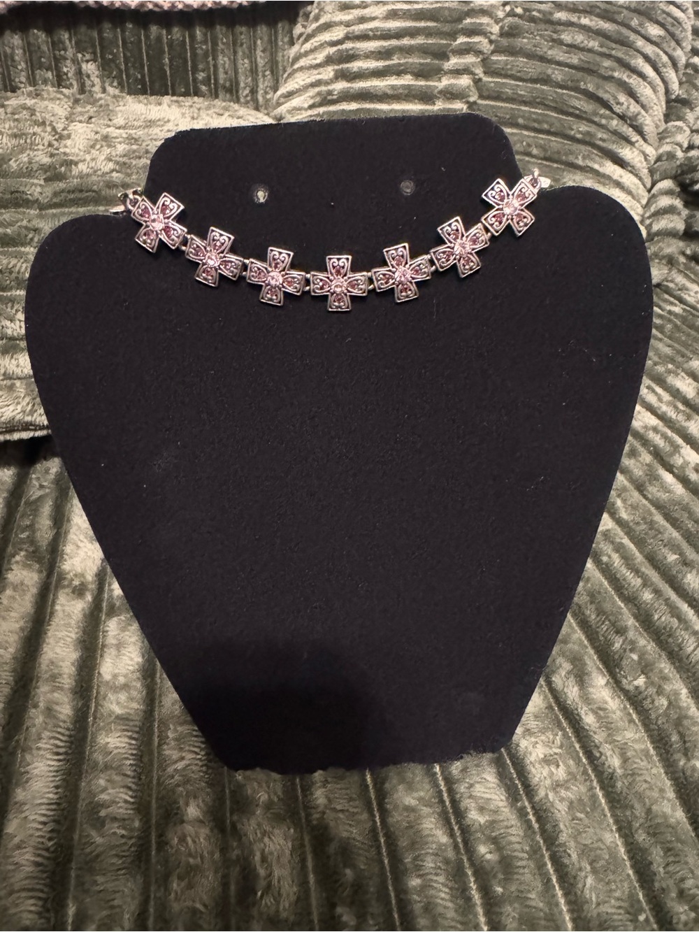 Silver Pink Flower Link Bracelet - Women's Jewelry